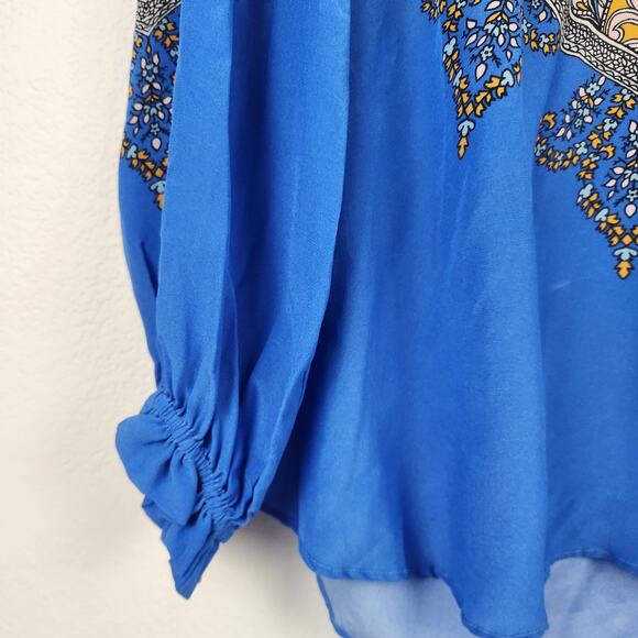 Hale Bob Silk Blue Blouse V Neck Long Sleeve Size Small NWT - Picture 3 of 12